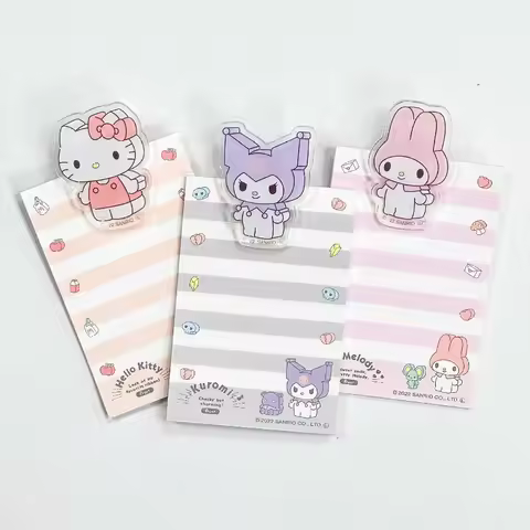 Sanrio Creative Hello Kitty Stationery Label Notepad Kuromi Melody Cinnamoroll Memo Pad with Clip Bo