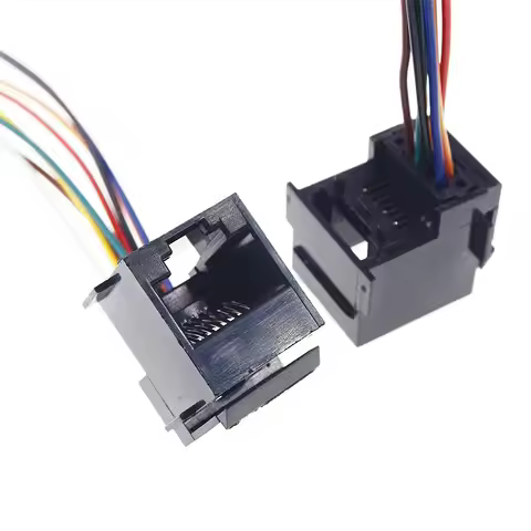 2 pcs 648-8P8C RJ45 Modular Connector 648 8P8C Socket Female Crimp Wire 8 Cores 15 cm Length Black I