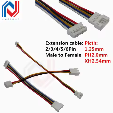 5Pcs JST 1.25mm PH2.0 XH2.54 Extension Line 2/3/4/5/6/Pin PH 2.0mm XH2.54MM Male To Female Connector