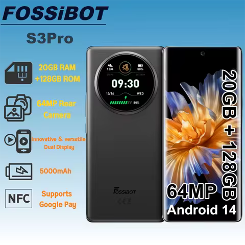 FOSSiBOT S3Pro smartphone, Helio G85 20GB+128GB|1TB Android14 unlocked mobile phone, Dual Display Ce