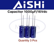 1000uf 16v Capacitor 1000uF16V คาปาซิเตอร์ 1000uF16V ตัวเก็บประจุ ตัวC 16v1000uf (1 ชุดมีจำนวน 3 ชิ