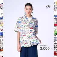 GSP เสื้อฮาวาย แขนสั้น สีน้ำเงิน ขาว คอตต้อน ลายพิมพ์ Champ Elesee (PAGXNV)