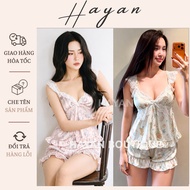 BN15 sexy 2s pajamas set with lace and bow with PADDING, silk pajamas with slit v1 crop top to flatt