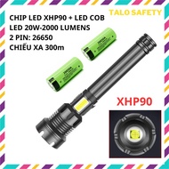 Super bright flashlight with XHP90-E1 led chip, uses 2 26650 rechargeable batteries