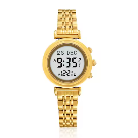 New Lady Watch Muslim with Prayer Alarm Azan Time Qibla Compass Islamic Makkah Wrist Clock for Girl 