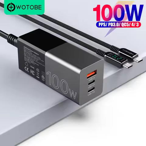 WOTOBEUS 3ports GaN 100W USB C PD Charger Fast Charging PD100W 65W PPS QC4+ 27W For MacBook,iPhone 1