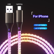 สายชาร์จ6A เร็ว66W สาย RGB ไฟ USB Type C สำหรับ Iphone14 Xiaomi K50 Samsung S23 Huawei สายชาร์จ USB สำหรับโทรศัพท์ P50