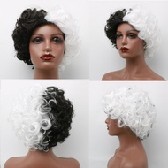 Cosplay Halloween Costume Party Wig Cruella Deville De Vil Black White With Bangs Short Bob Ladie