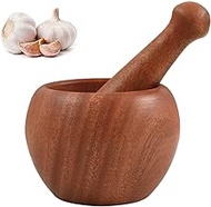 UPTALY Natural Sapele Wood Pestle and Mortar Set (large, 11 cm), Sturdy Wooden Garlic Mills Bowl, Kitchen Spices Masher, Wood Manual Masher, Guacamole Bowl and Pestles, Japanese Style Mortar