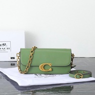 [Original Authentic with Packaging Box] COACH IDOL 23 Simple Magnetic Buckle Opening Closing Flap Chain Cow Leather Baguette Bag Handbag Shoulder Bag Women's Shoulder Bag Green CP120