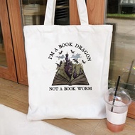 Book Dragon Book Tote Bag Fantasy Bookish Gift Book Lover Gift Book Tote Bag Bookworm Tote Bag Drago