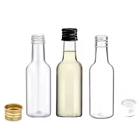 1PC Mini Liquor Bottles 60ml Plastic Spirit Bottles Silver/ Gold/ Black Caps Alcohol Shot Bottles