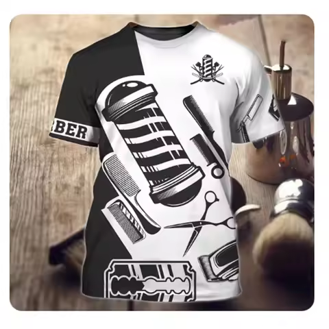 Barber Shop Tops 3D Print Short Sleeve Pullover Male Summer Street Fashion Vintage Clothes Harajuku 