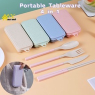 【Ready Stock】4 in 1 Foldable Tableware Set 餐具  勺子 筷子 刀 9 Colors Mini Wheat Straw Spoon Fork Chopstick Set Portable Tableware for Doorgift Chopsticks Dinnerware Set Sudu Garfu Chopstick Set Dapur Pink