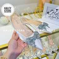 Giày bít bệt nơ nhùi HALEY STORE gót phẳng nơ nhùi da lụa bít mũi quai kéo tiểu thư cô dâu tiệc cưới