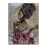 African Woman Wearing Gold Jewelry Canvas Paintings Posters and Prints Wall Art Pictures for Living 