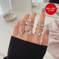 Sophisticated 8-Piece Transparent Crystal Ring Collection - Elegant Stacking Rings for Social Events
