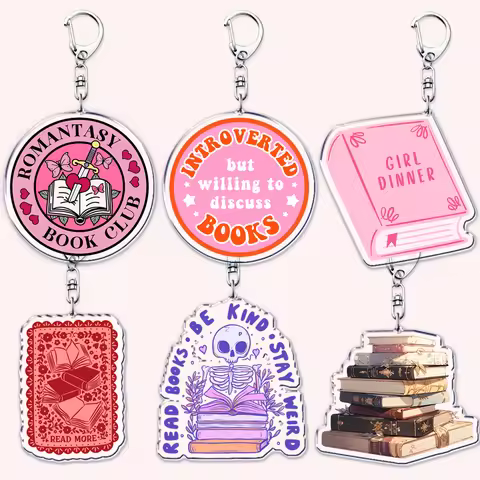 Pink Bookish Book LoverKeychains for Accessories Bag Key Chain Ring Jewelry Bookworm Kindle Reader R
