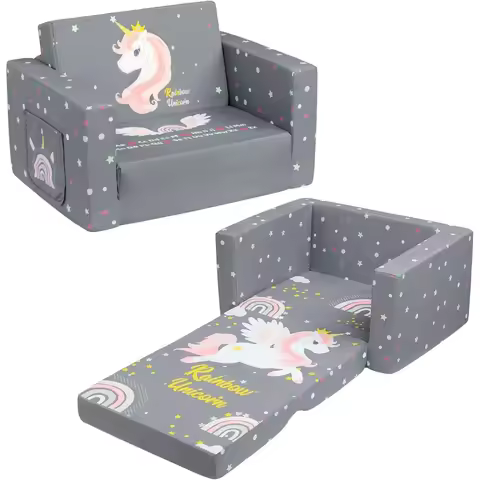 2in1 Flip Out Comfortable Toddler Couch with Convertible Design for Story Time and Nap Time Ideal fo