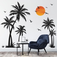 wondever Large Black Palm Tree Wall Stickers Tropical Tree Plants Birds Peel and Stick Wall Art Deca