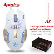 เกมมิ่งเมาส์มาโคร ESTONE APEDRA A8 3200 DPI พร้อม Driver สีขาว  / เมาส์มาโคร / เม้ามาโคร / เมาส์คอมพ