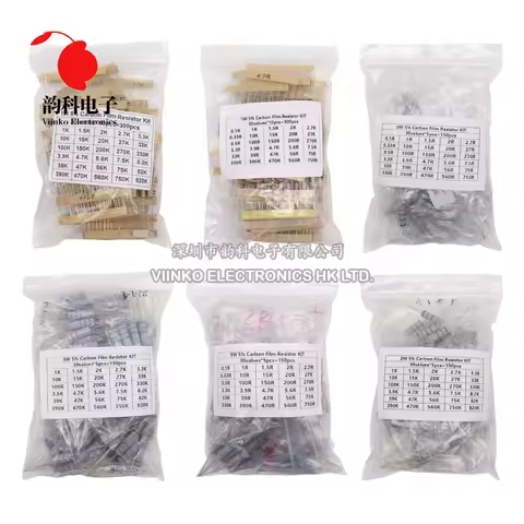 150PCS 300PCS 1W 2W 3W 5W Carbon Film Resistor Assortment Kit 5% Resistance Set 30Kinds 0.1-750 ohm