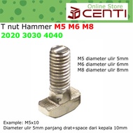 T tee Hammer head nut Bolt Screw Flange Aluminum Profile 2020 3030 4040 thread M5 M6 M8 length 10mm 