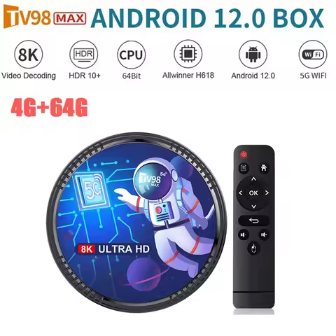 TV98MAX TV Box 4G+32G Allwinner H618 Android 12 Smart TV Box Easy Install EU Plug