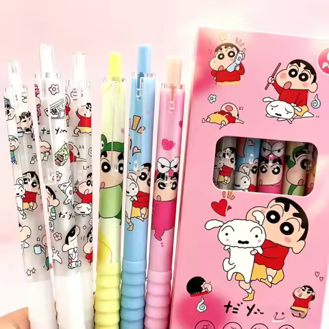 New Cartoon Crayon Shin Chan 6 Anime Neutral Pen, 0.5 Kawaii Stationery, Women's Holiday Collection 