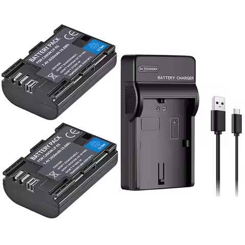 2650mAh LP E6 LPE6 LP-E6 E6N Battery + USB Charger For Canon EOS 5DS R 5D Mark II 5D Mark III 6D 7D 