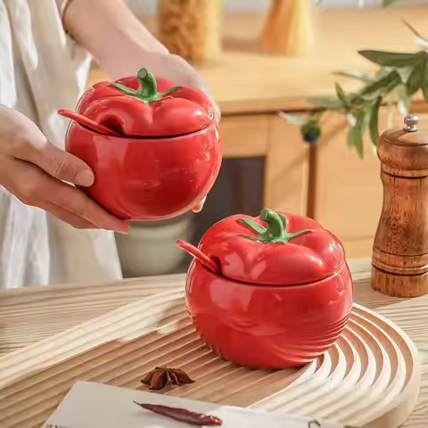 Ceramic Seasoning Jar Seasoning Jar Sugar Salt Oil Spicy Seeds Food Grade Home Use Creative Tomato S
