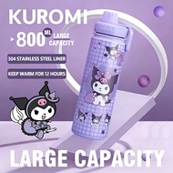 MKBK 800ML Sanrio Kuromi/Melody Tumbler Cup with Straw Lid Stainless Steel Thermos Bottle Ice Cup Th