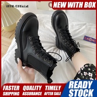 Black Boots Shoes For Women High Top Fashion Martin Shoes Casual Ankle Boots For Women Fashion Lace Up Vintage British Style Thick Soled Thick Heel Martin Boots Motorcycle Boots Waterproof High Cut Boots Korean Style Boots For Women ukay ukay Sale