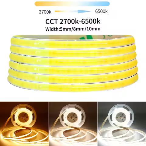 DC12V/24V COB CCT LED Strip Lights 608Leds/m Color Temperture 3000K TO 6000K Flexible LED Tape 5/8/1