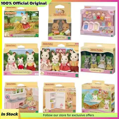Sylvanian Families Chocolate Rabbit Cottontail Rabbit Family Set Rabbit Twins Triplet Miniature Furn