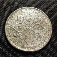 Malaya British Straits Settlements King Edward VII Silver Coin 1 Dollar Year 1904 Original Genuine C