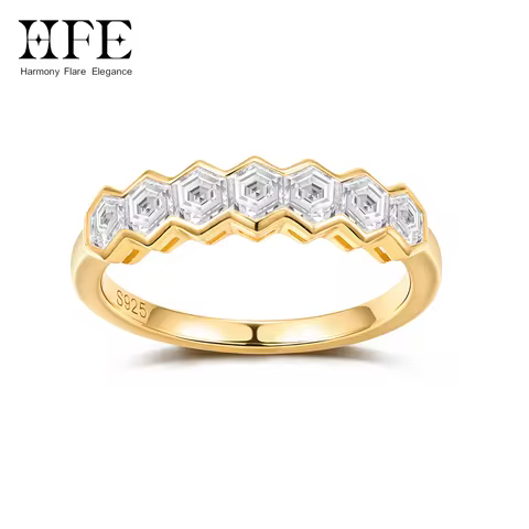 HFE 3*3mm Hexagonal Moissanite 7 Diamonds Eternal Ring S925 Silver Plated 18K Women's Engagement Ann