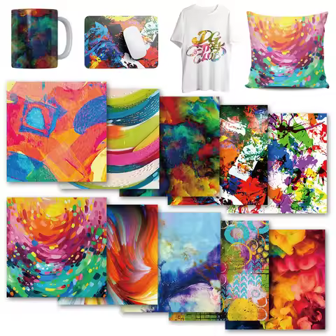 WOWOCUT Watercolor Infusible Transfer Ink Sheet 1 PCS 12x12 IN Blue Pink Purple Color Sublimation Pa