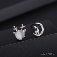 High-end Women's Reindeer New Christmas Stud Earrings Sweet Trendy2022Pure Silver s999Deer Antler Ea