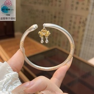 Qingningning {Hibiscus} Pure Silver 999.9 Sterling Silver Bracelet Lotus Cat Claw Money-lucky Chines