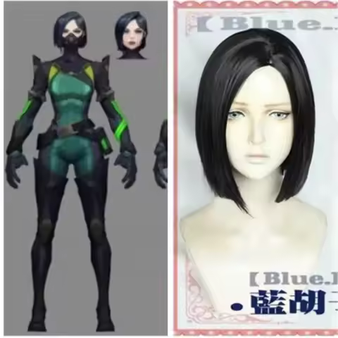 Game Valorant Viper Cosplay Wig Black Short Straight Black Wigs Heat Resistant Synthetic Party Costu