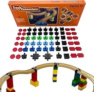 TOY2 Engineer Construction Kit | 64 Train Track Connectors Toys Compatible with Brio &amp; Lego Duplo | Kit with Rail Connectors | Durable Wooden Rail Connector Set