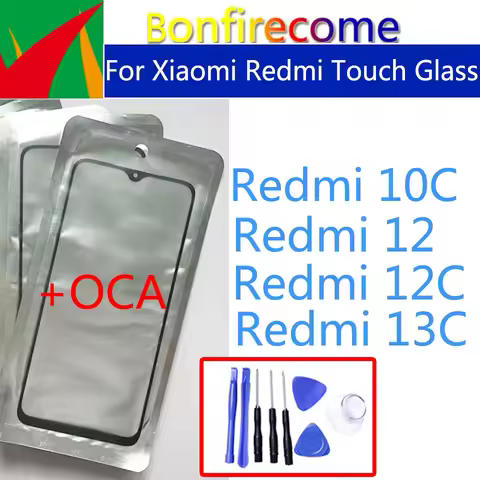 For Xiaomi Redmi 12 12C 13C 14C 14R 10C Touch Screen Panel Front Outer Glass Lens LCD Glass With OCA