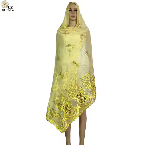 New Dubai Fashion Style High Quality Chiffon Fabric Rayon Rhinestone Eembroidered Scarf African Wome