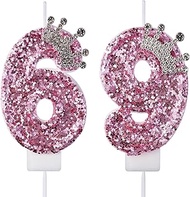 VSHILI 69 96 Birthday Candles, 69th 96th Cake Candles, Pink Birthday Number 69 96 Candles Cake Toppe