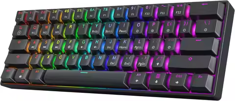 GK61 60% Hotswap Mechanical Gaming Keyboard, 61-Key RGB Backlit, US Layout, Gateron Optical Red (Bla