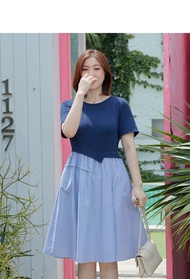 Đầm babydoll thun phối sọc bigsize dễ thương - BSts422