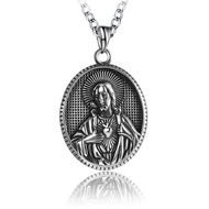 NIGHTCRUZ Sacred Heart of Jesus Necklace, Oval Religious Medal Medallion Stainless Steel for Men Wom