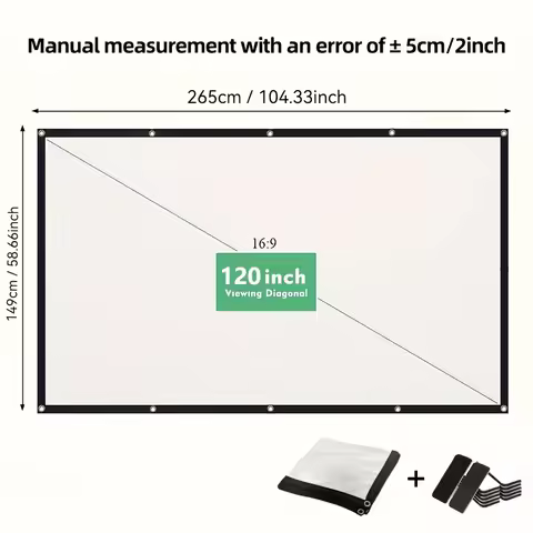 Portable Projector Screen 16:9 White Foldable Grey Projection Home Cinema House Indoor Outdoor Theat