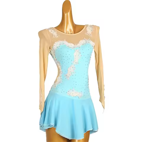 Girls' Ice Skating Dress Patchwork Open Back Mesh High Elasticity Training Competition Skating Wear 